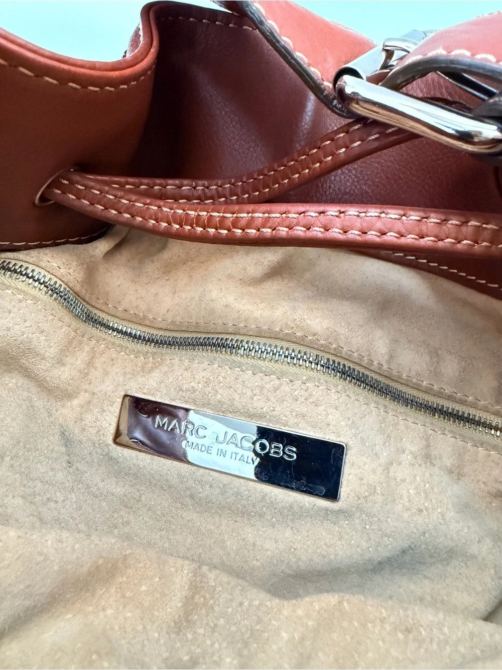 Marc Jacobs Womens Hobo Shoulder Bag Brown Leather Drawstring Designer Luxury